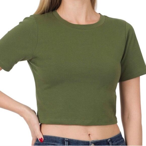 Tops - 111. Army Green Crop Top T-shirt